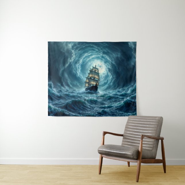 Tapete De Parede Viagem de oceano de tempestade de galeon (In Situ (Horizontal))