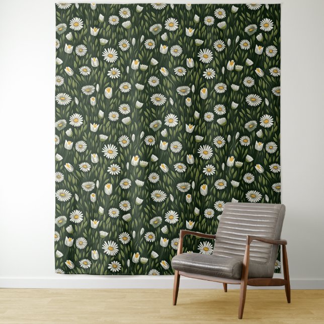 Tapete De Parede Vibrant Daisy Pattern with Lush Green Accents (In Situ)