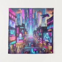 Vibrant Neon Cyberpunk Cityscape Fantasy |