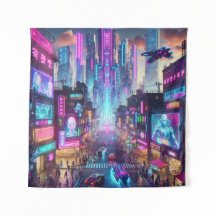 Vibrant Neon Cyberpunk Cityscape Fantasy |