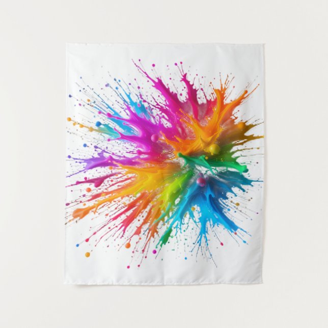 Tapete De Parede Vibrant Rainbow Paint Splatter Explosion (Frente)