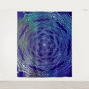 Tapete De Parede Vibrante Mandala Boho Marinho Elegante Bico Azul V