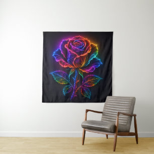 Tapete De Parede Vibrante Rosa de Arco-Íris Neon em Flor com Brilho