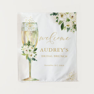 Tapete De Parede Vidro de Champanhe Floral branco e Dourado bem-vin