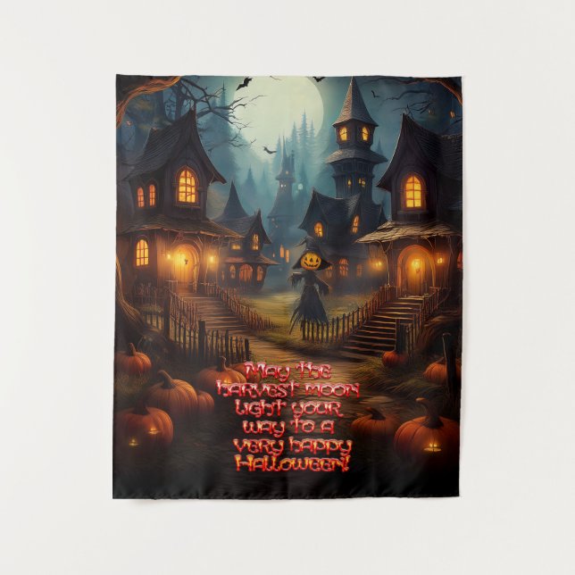 Tapete De Parede Vila Assustadora de Halloween com Espantalho (Frente)
