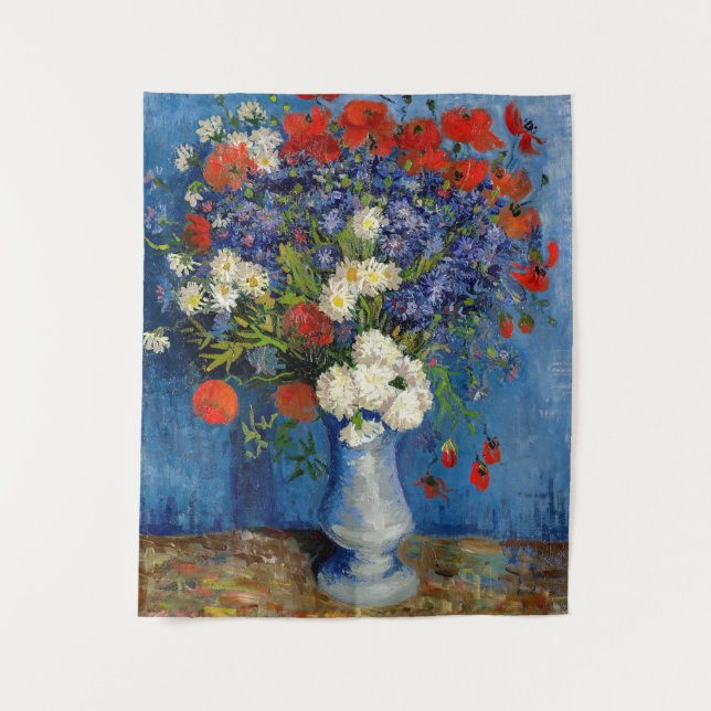 Tapete De Parede Vincent van Gogh - Vase com Cornflower e Poppies (Frente)