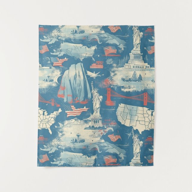 Tapete De Parede Vintage American Landmark Pattern (3) (Frente)