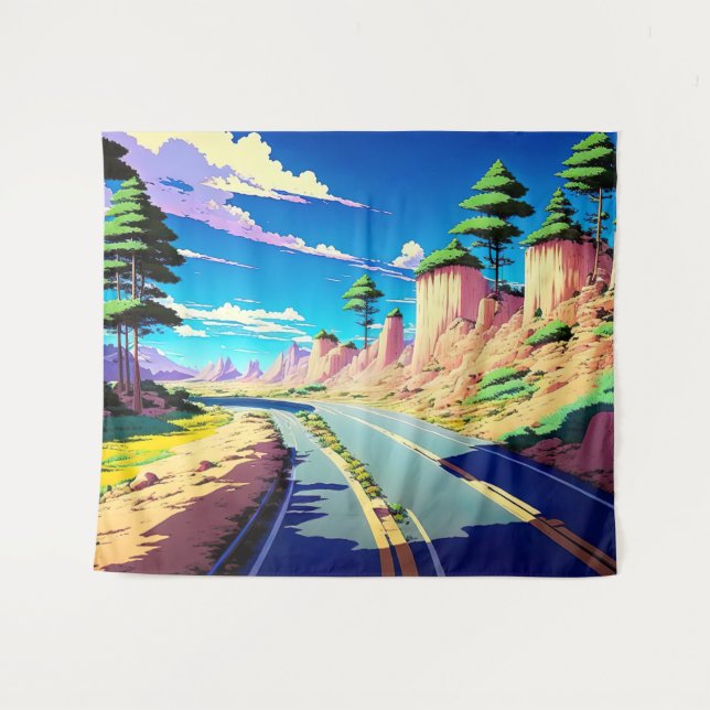 Tapete De Parede Vintage Anime Road Scenery (Frente (Horizontal))