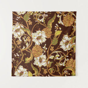 Tapete De Parede Vintage barroco floral: magnólias, padrão rosa.