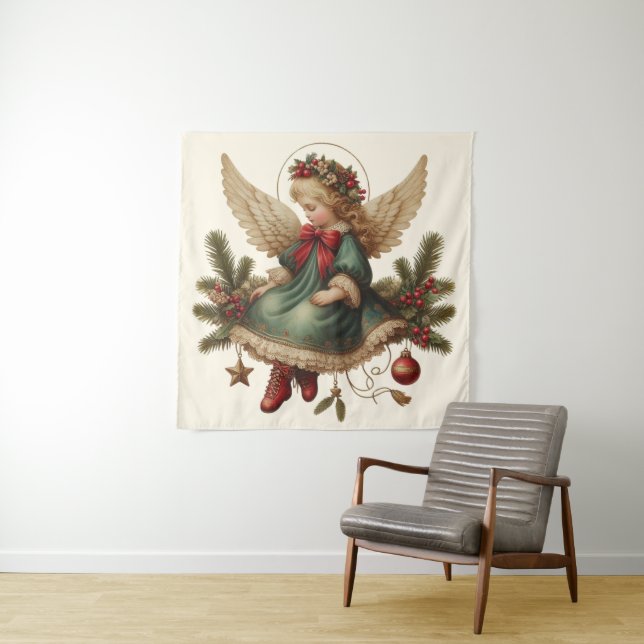 Tapete De Parede Vintage Christmas Angel Tapestry (In Situ)