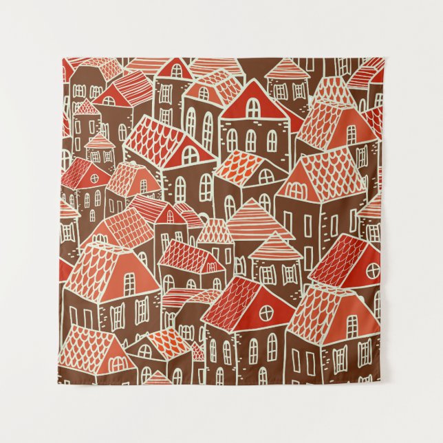 Tapete De Parede Vintage City Building Seamless Patterno (Frente)