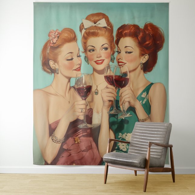 Tapete De Parede Vintage Damas Brincando com Vinho (In Situ)