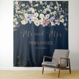 Tapete De Parede Vintage Elegant Dark Blue Floral Backdrop