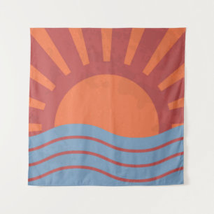 Tapete De Parede Vintage fundo com mar e sol. Retro de Verão