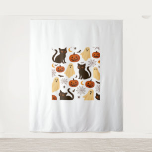 Tapete De Parede Vintage Halloween Ghost & Black Cat Patterno (Padr
