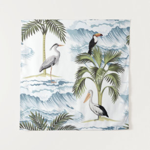 Tapete De Parede Vintage havaiana, padrão floral de verão.