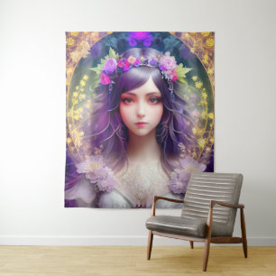 Tapete De Parede Vintage Mucha Style Linda Retrato de Mulher