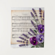 Vintage Music and Lavender Pansies Floral