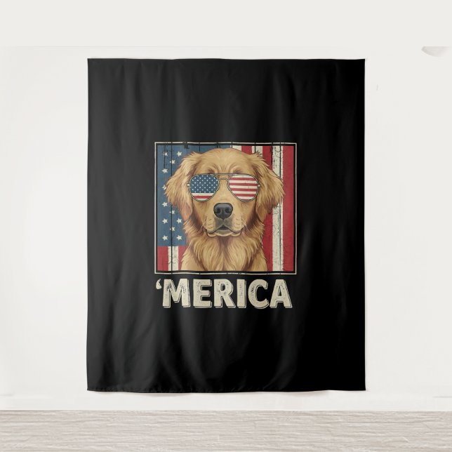 Tapete De Parede Vintage Ouro Retriever 'Merica Flag (Frente)