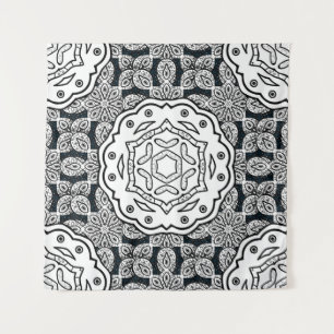 Tapete De Parede Vintage pattern on blue background with white elem