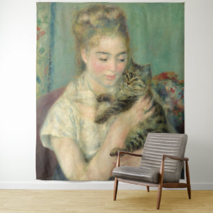 Tapete De Parede Vintage Pierre Auguste Renoir Woman com um gato