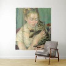 Vintage Pierre Auguste Renoir Woman com um gato