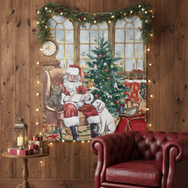 Tapete De Parede Vintage Santa Cozy Christmas Animals Backdrop