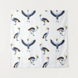 Tapete De Parede Vintage seamless pattern with crowned crane birds.
