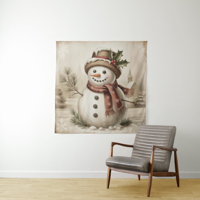 Tapete De Parede Vintage Snowman Tapestry (In Situ)