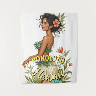 Tapete De Parede Vintage Style Hawaii Viagem Honolulu Hula Girl