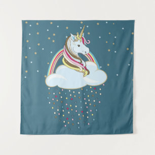 Tapete De Parede Vintage Unicorn: Ilustração de Nuvens do Arco-Íris
