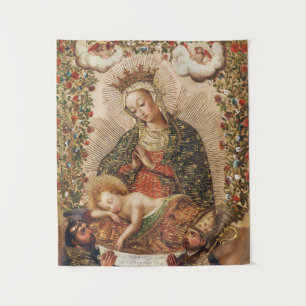 Tapete De Parede Virgem Adorando o Menino Jesus da Escola Cuzco Ant