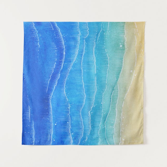 Tapete De Parede Vista de mar e praia em aquarela. (Frente)