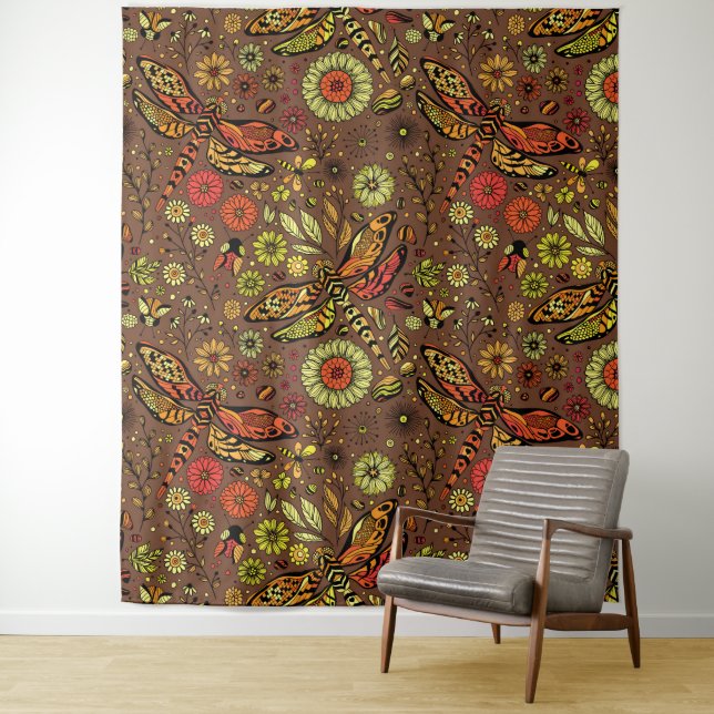 Tapete De Parede Voa, voa libélula sobre canela marrom (In Situ)