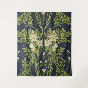 Tapete De Parede Walter Crane Antigo Padrão Lírio Branco Navy