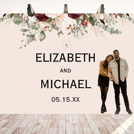 Tapete De Parede Watercolor Blush and Burgundy Floral Wedding