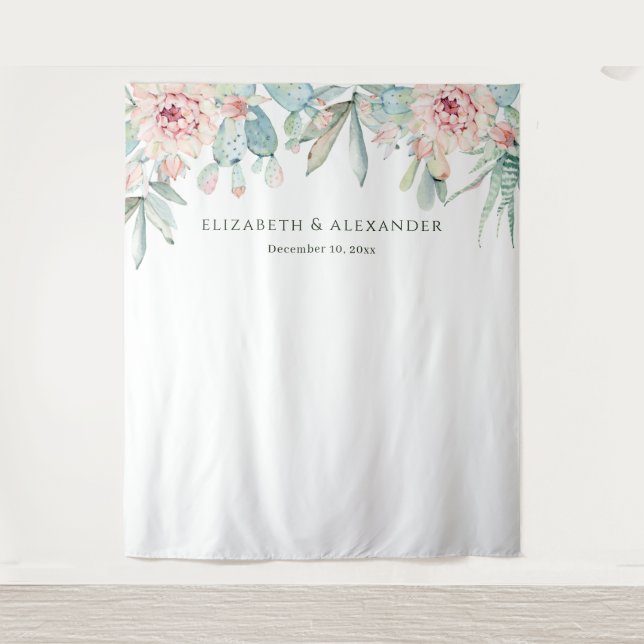 Tapete De Parede Watercolor Desert Cactus Wedding Welcome Backdrop (Frente)
