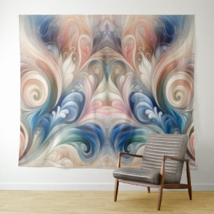 Tapete De Parede Watercolor Fantasy Floral Pastel Blue & Cream