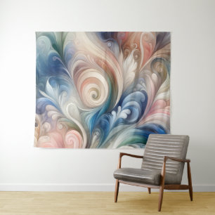Tapete De Parede Watercolor Fantasy Floral Pastel Blue & Cream