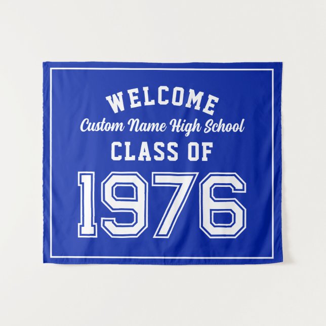 Tapete De Parede Welcome Class of 1976, Blue Reunion Party Decor (Frente (Horizontal))