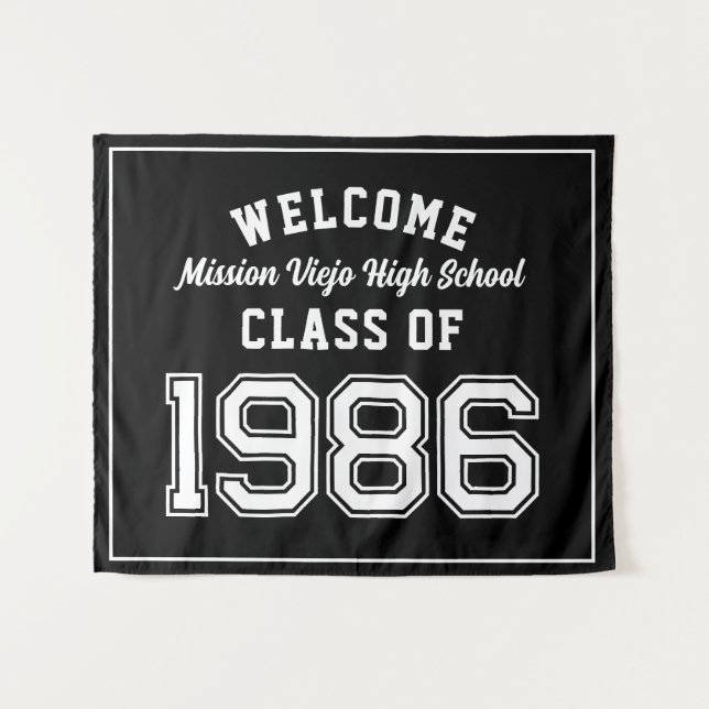 Tapete De Parede Welcome Class of 1986, Black Reunion Party Decor (Frente (Horizontal))