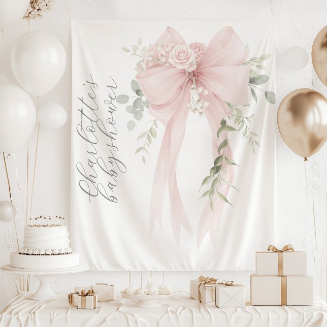 Tapete De Parede Whimsical Coquette Bow Script Baby Shower (Criador carregado)