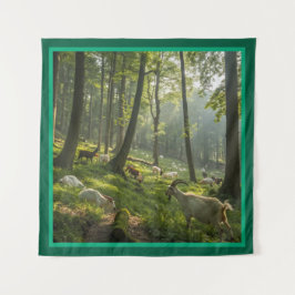 Tapete De Parede Whimsical Goat in Forest Photo Tapestry for Walls