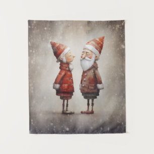 Tapete De Parede Whimsical Sra. e Sr. Claus Cartoon