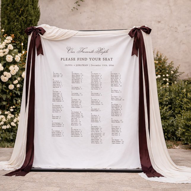 Tapete De Parede White and Brown Wedding Seating Chart Fabric (Criador carregado)