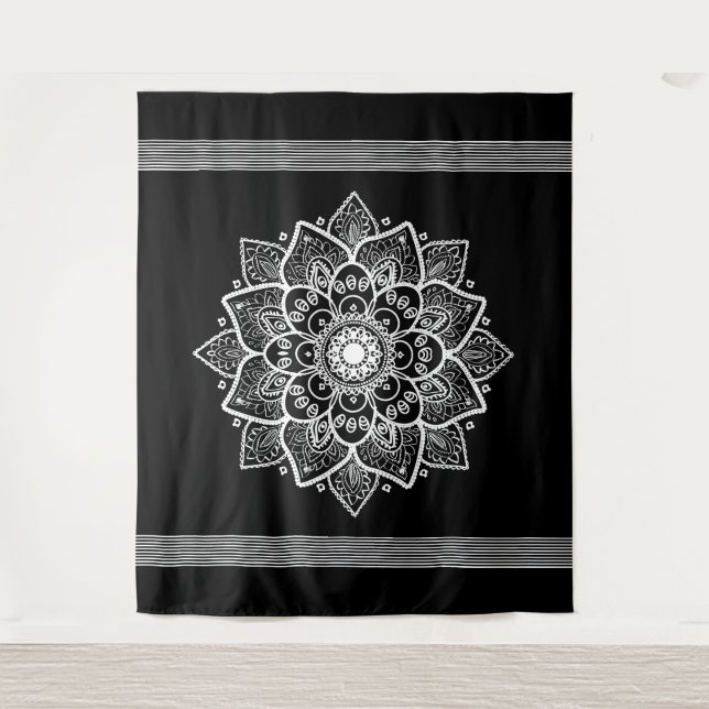 Tapete De Parede White Floral Mandala Preto Fundo (Frente)