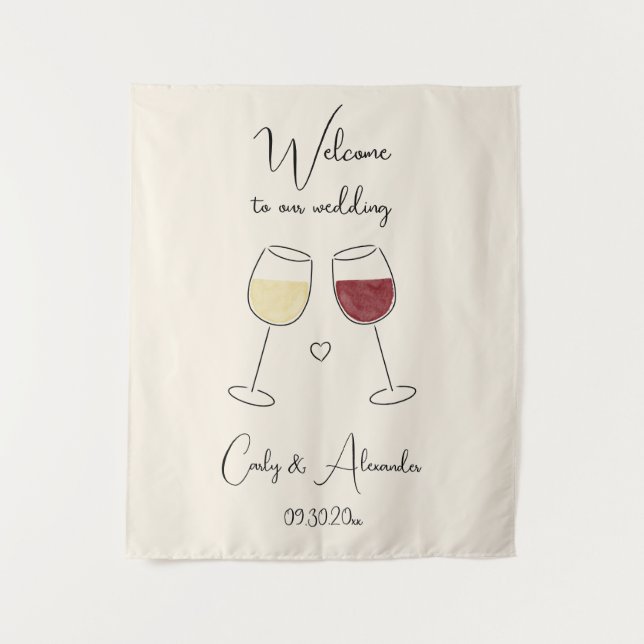 Tapete De Parede White Red Wine Glass Wedding Welcome (Frente)