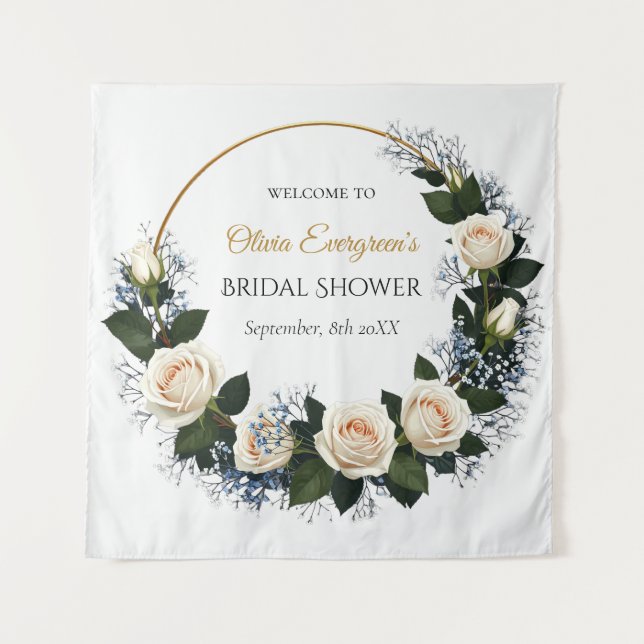 Tapete De Parede White Roses & Baby's Breath Welcome (Frente)