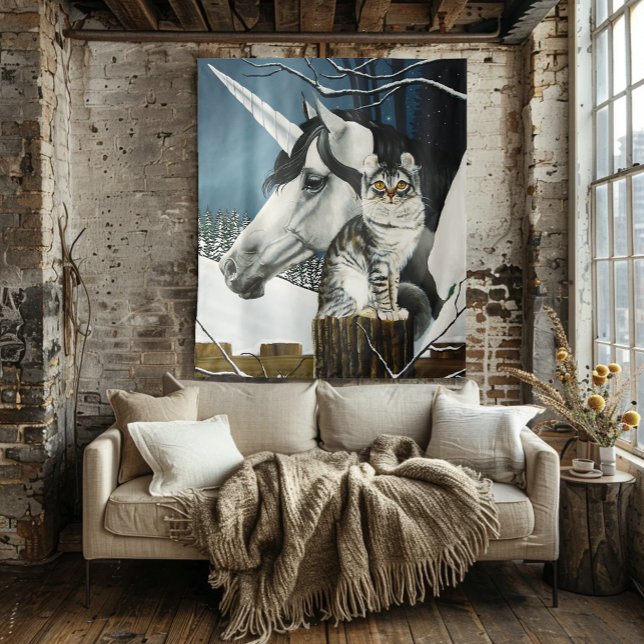 Tapete De Parede White Unicorn Tabby Cat Fantasy (Criador carregado)