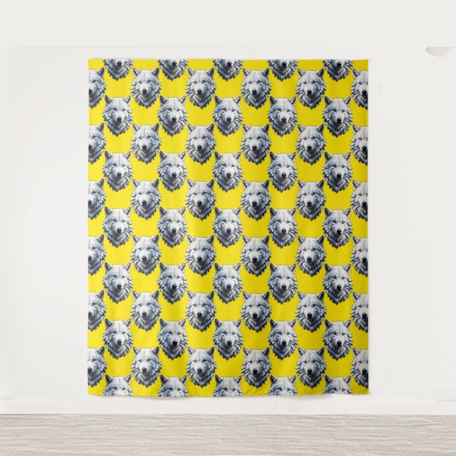 Tapete De Parede White Wolf Head Pattern Design Yellow  (Frente)